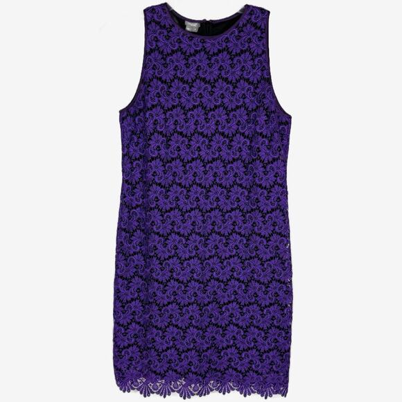 Muse Purple Embroidered Lace Satin Trim Sleeveless Sheath Knee Length Dress Sz 6 - Picture 1 of 7